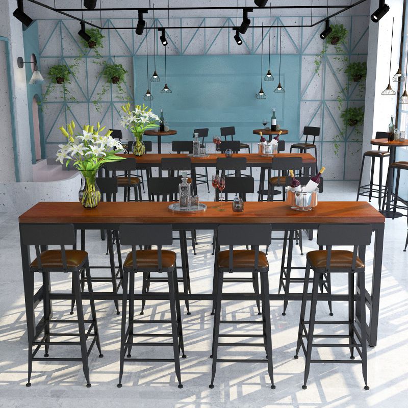 Wood Top Bar Height Table Industrial Style Bistro Pub Table with Metal Base
