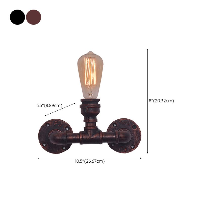 Industrial Style Pipe Shape Wall Sconce Metal 1 Light Sconces for Bedroom