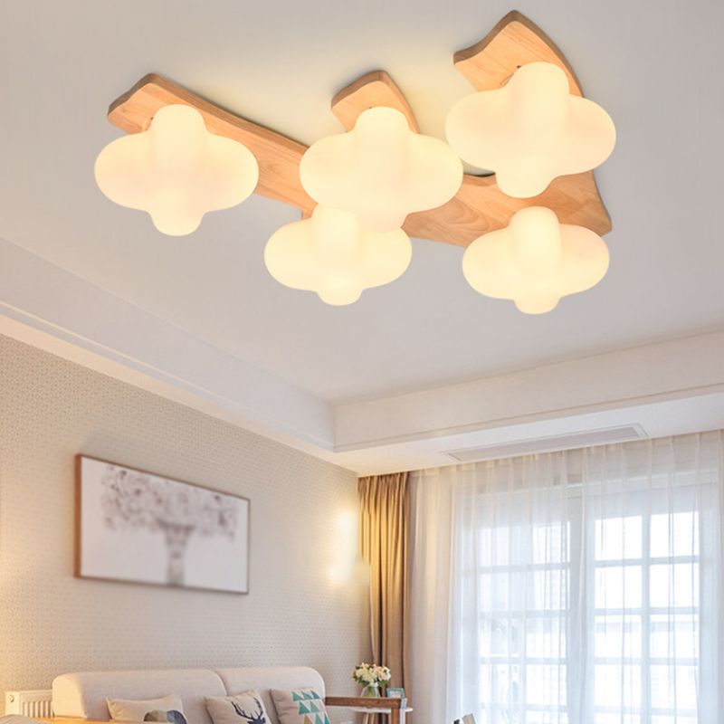 Geometric Shape Glass Flush Light Modern Style Multi Lights Flush Mount Fixture in Brown