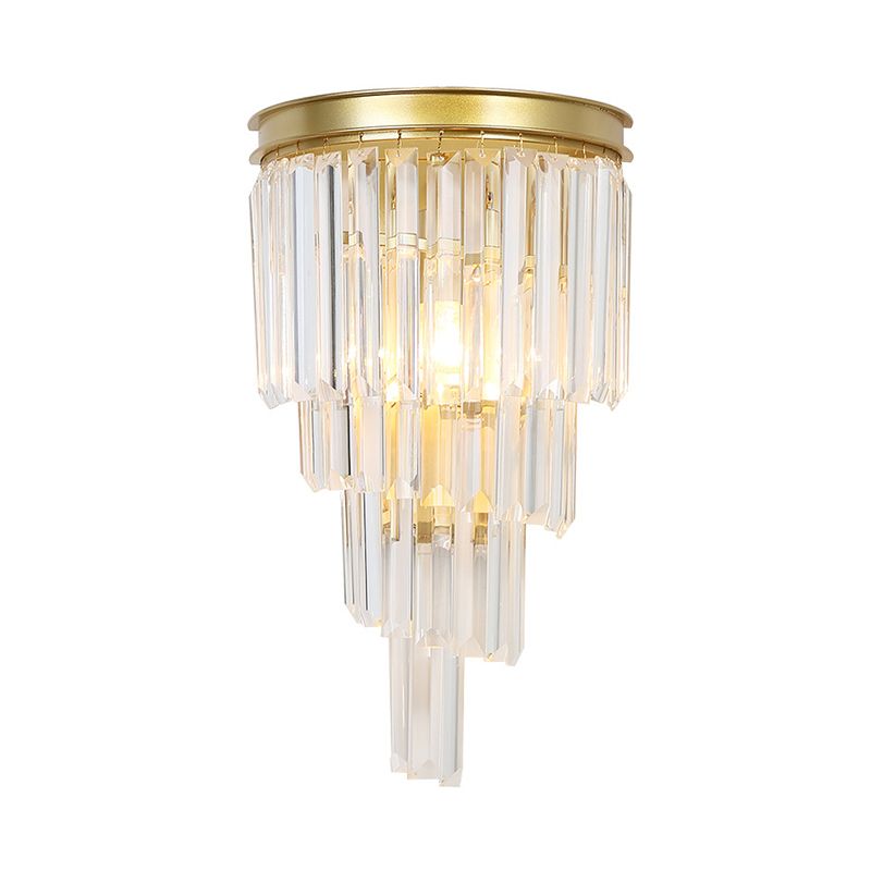 1 Lights Bedside Wall Lighting Fixture Modernism Style Golden Wall Lamp with Clear Crystal Block Shape