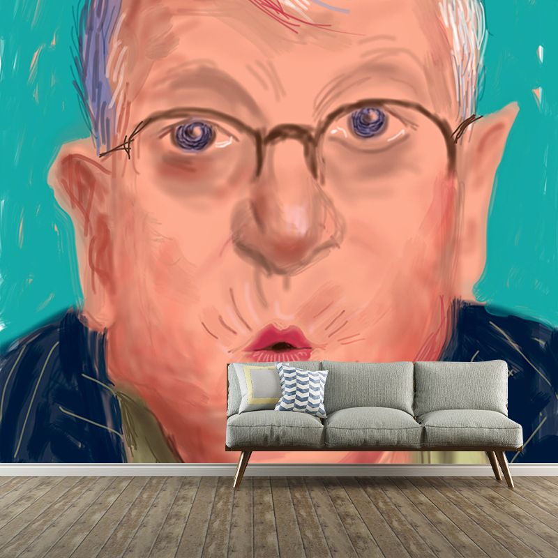 Large Self-Portrait Wall Mural Decal Orange-Blue Non-Woven Wall Covering, Stain-Proof, Custom Size