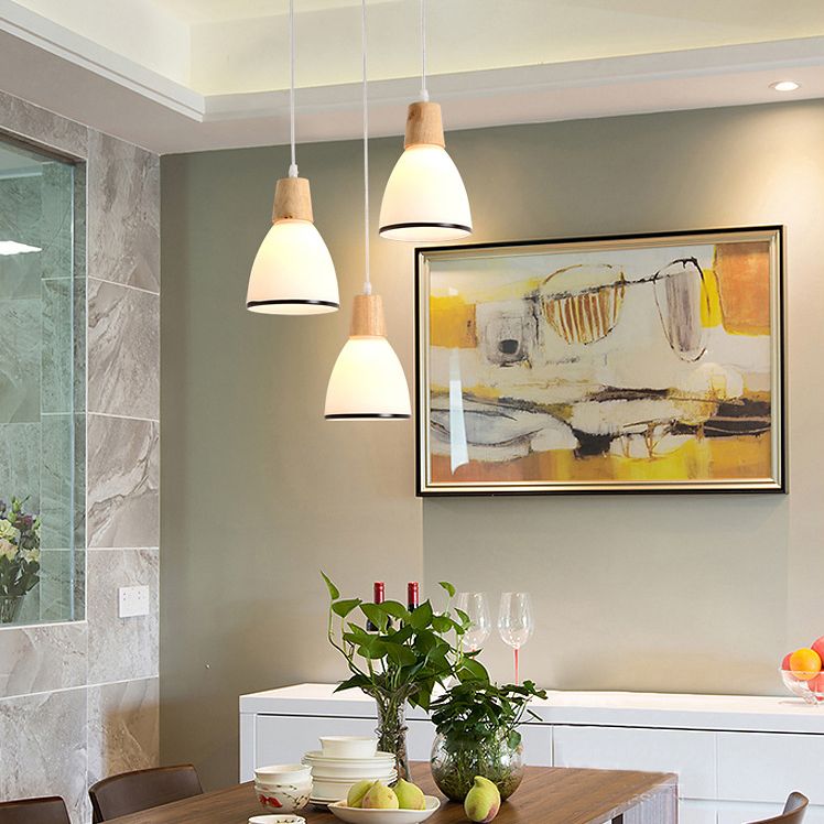 White Shaded Pendant Lighting Fixture Nordic Wooden Ceiling Pendant Light for Bedroom