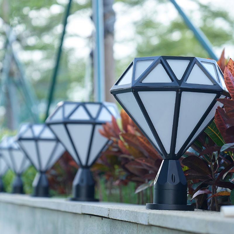 Contemporary Metal Pillar Lamp Diamond Shape Outdoor Waterproof Light with Plastic Shade