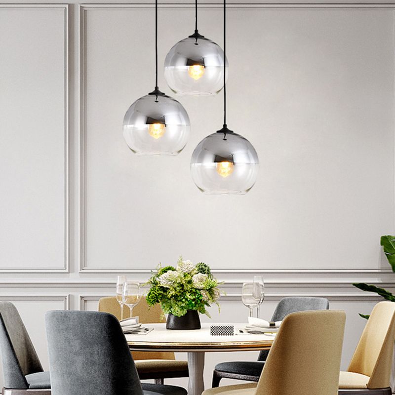 Wrought Iron Indoor Hanging Lamp in Modern Creative Style Globe Glass Pendant Light for Dining Room