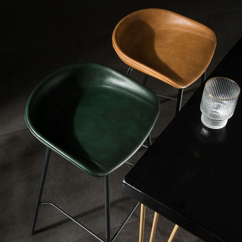 Modern Style Counter Stool Faux Leather Backless Barstool with Footrest
