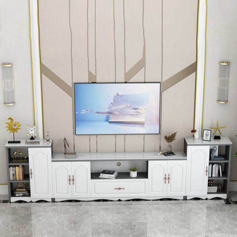 Glass TV Stand Console Contemporary Media Console with Drawer