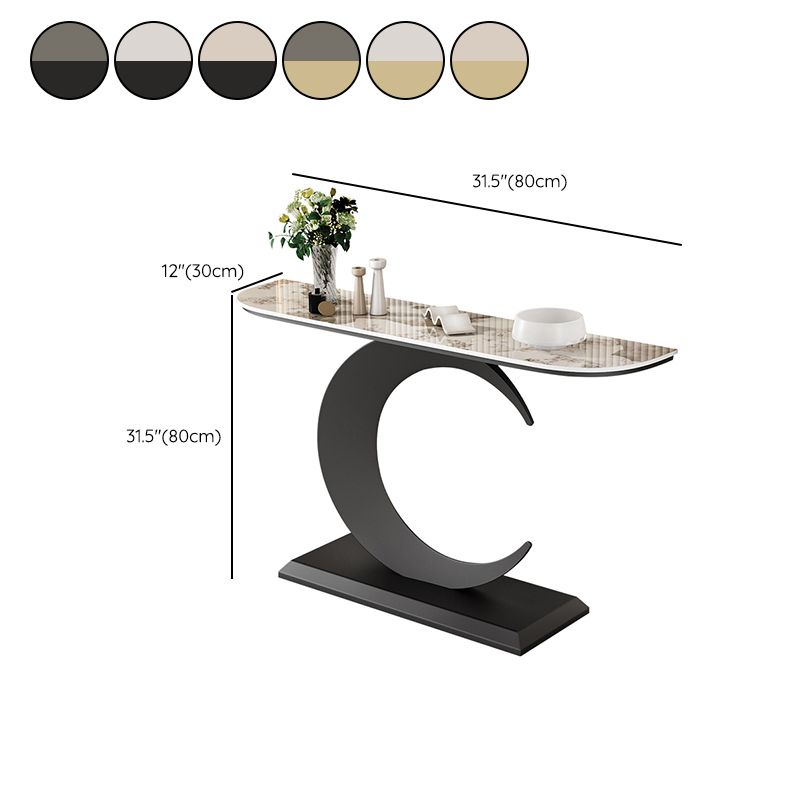 Stone Half Moon Console Table 1 Shelf 31.5" Tall End Table with Abstract Base