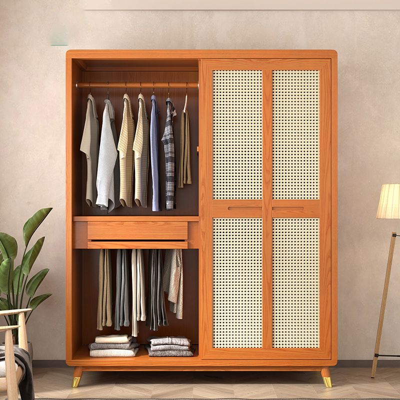 Modern Solid Wood Frame Wardrobe Freestanding Sliding Doors with Legs