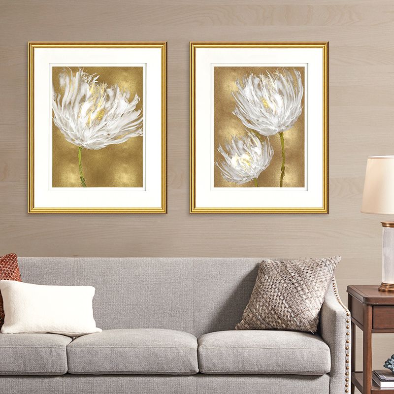 Soft Color Floral Wall Decor Paintings Traditional Textured Canvas Wall Art for Guest Room
