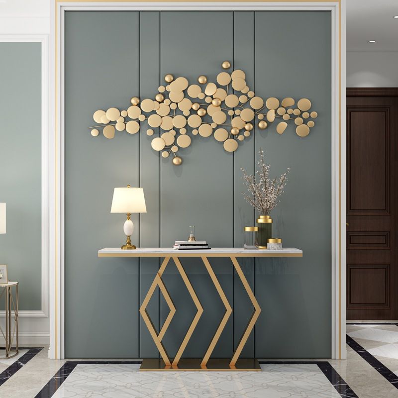 Glam Rectangle Console Table with Pedestal Base and Marble Top