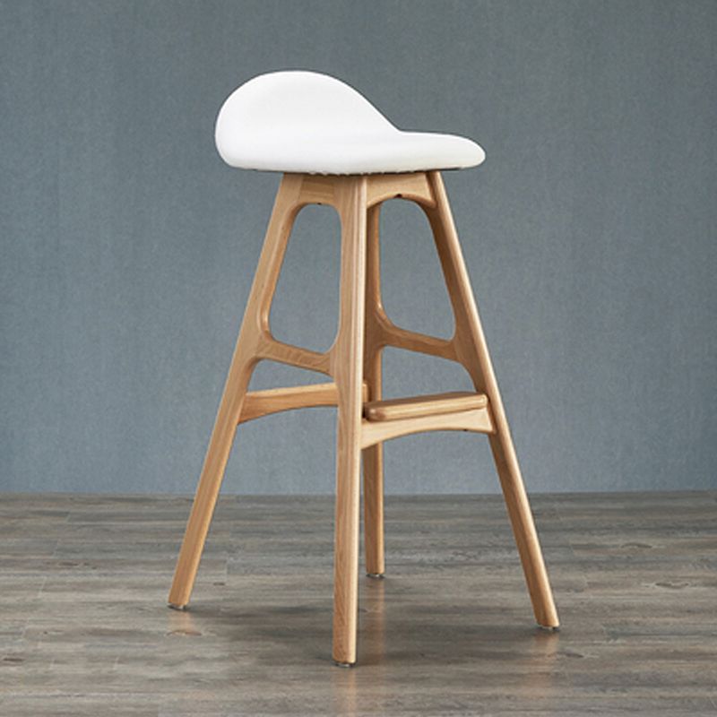 Industrial Bar Stools with Ash Wood Frame Matte Finish Faux Leather Stools