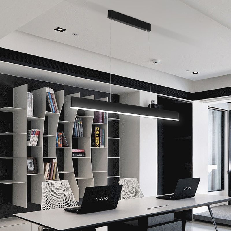 36"/47" Wide Blade Pendant Light Fixture Modern Black LED Hanging Ceiling Light for Dining Room in Warm/White