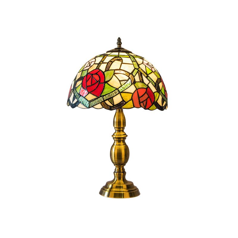 Vintage Dome Table Lamp Single-Bulb Handcrafted Glass Nightstand Lighting with Floral Pattern
