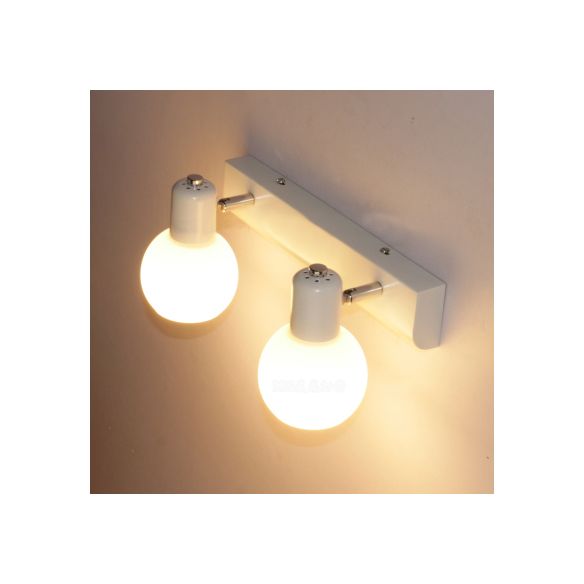 Iluminación de apliques esféricos Modernas 2 luces Luz de montaje de pared de vidrio lechoso para baño en negro/blanco