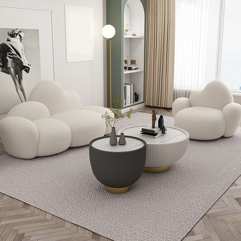 White Wool Curved Sofa Modern 37.40" High Square Arm Sofa for Apartment