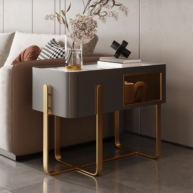 Mid-Century Marble Top Side Accent Table Metal Frame End Table