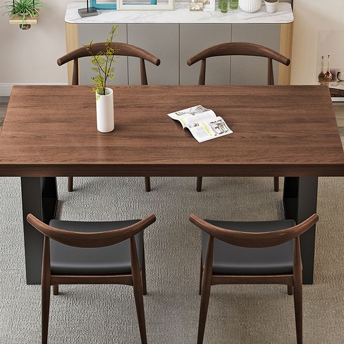 Industrial Wood Dining Table Rectangle Brown Dining Table with Black Frame
