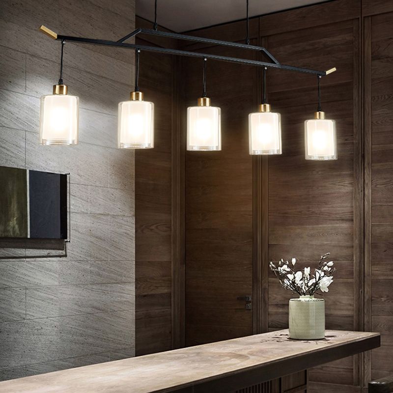 Black Island Chandelier Lights Glass Modern Hanging Lamp for Dining Room