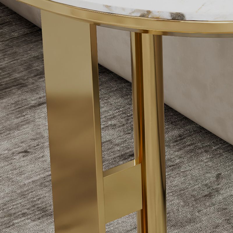 Glam C-shape Side Table Round Stone Top Sofa Side Accent Table