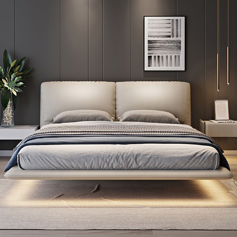 Genuine Leather Platform Bed Frame Modern Low Profile Bed Frame in Gray