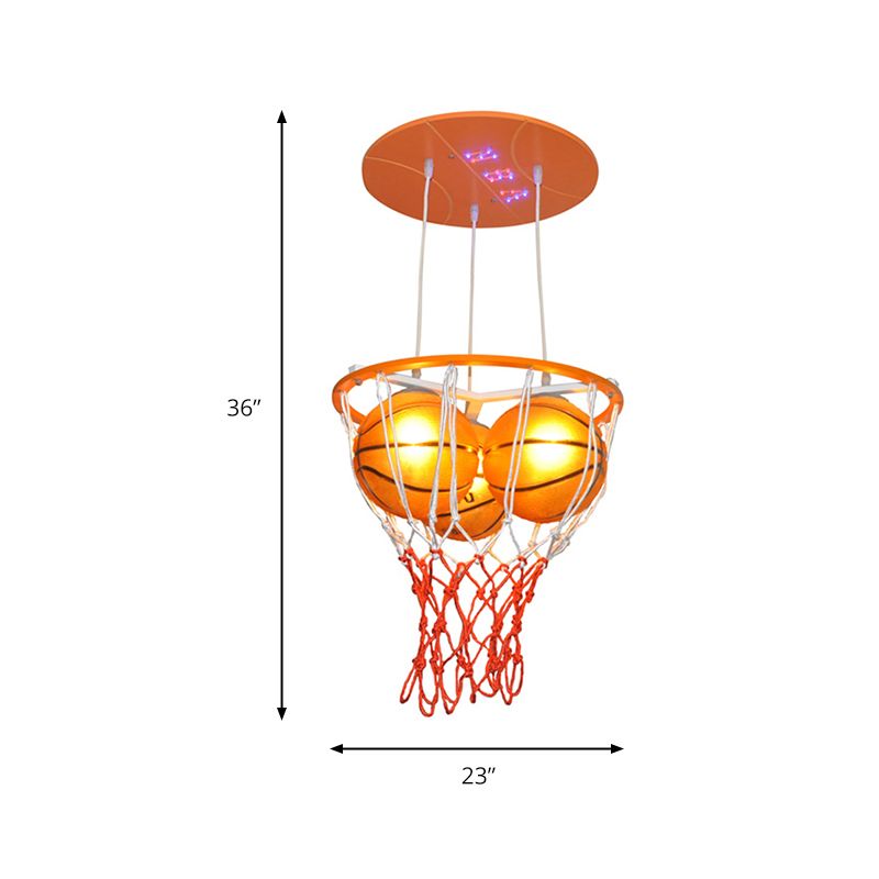 Glass Basketball Pendant Light Boys Bedroom 3 Lights Sport Style Pendant Lamp