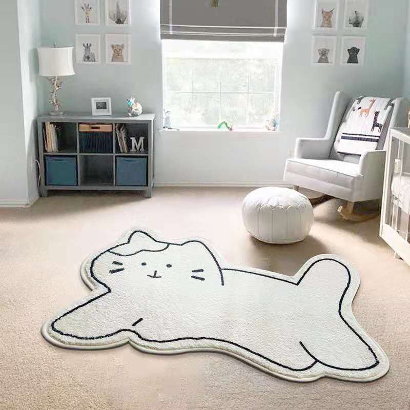 Beige Casual Carpet Polyester Rabbit Carpet Washable Carpet for Living Room