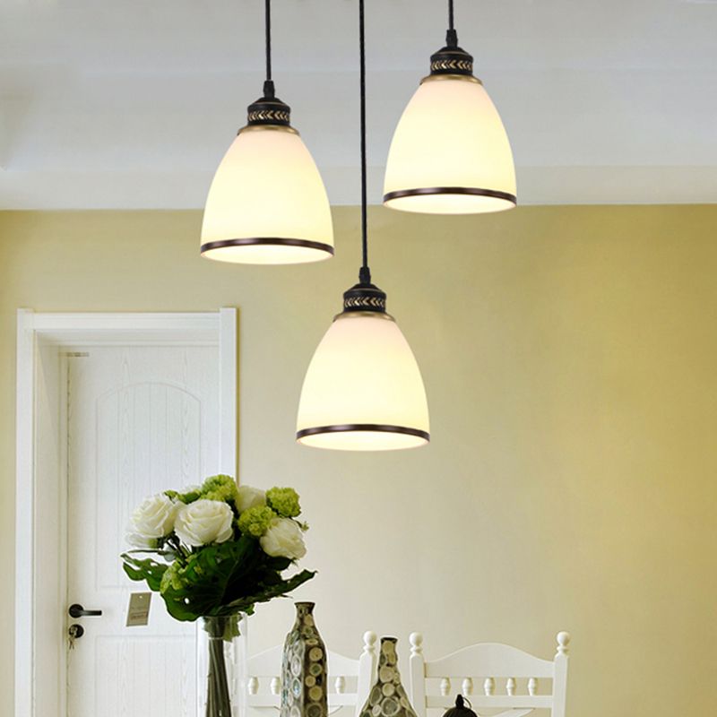 3 Lights Cluster Pendant Lighting Classic Tapered Shade Frosted Glass Hanging Ceiling Light in Black