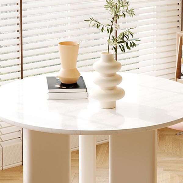 Scandinavian Round Cream White Dining Table for 2-4 People Artificial Wood Table Top with Tripod Leg