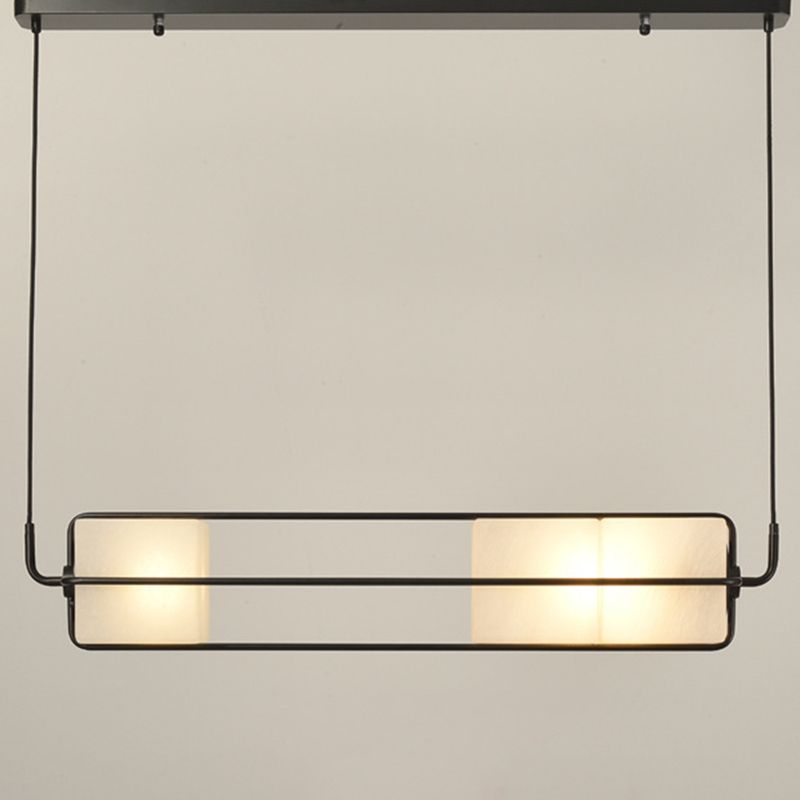 Frosted White Glass Box Pendant Lamp Modern 2-Light Black Island Lighting with Cage