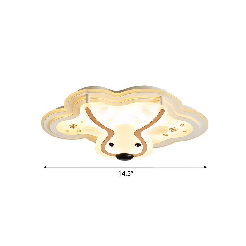Deer Patterned Cloud Flush Ceiling Light Kids Acrylic Bedroom LED Flushmount Lamp in White