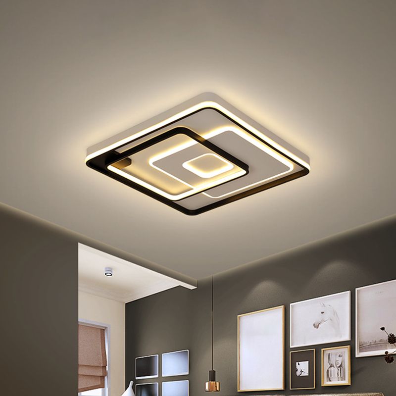 Modern Style LED Ceiling Light Black Layered Round/Square/Rectangle Flush Mount Lamp with Acrylic Shade, Warm/White Light