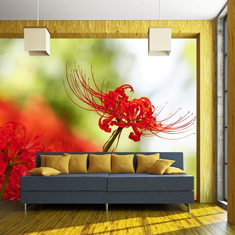 Beautiful Higan-Flower Wall Covering for Living Room Contemporary Moisture-Resistant Mural