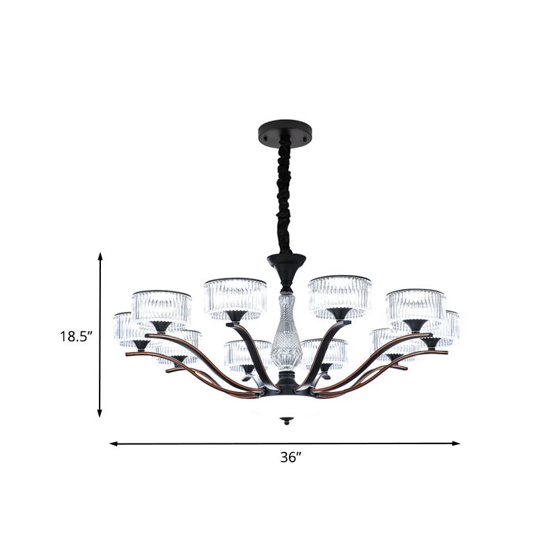 Iluminación de suspensión de extensión modernista 10 bombillas Campánea de techo de vidrio cristalino transparente en negro