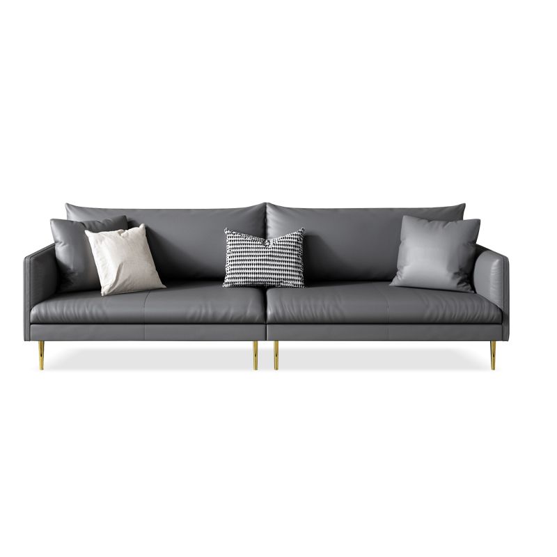 Stationary Leather Sofa Square Arm Standard Glam Settee for Living Room