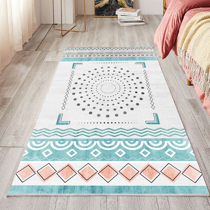 Fancy Bedroom Rug Multi Colored Geometric Print Area Carpet Polypropylene Non-Slip Backing Easy Care Area Rug