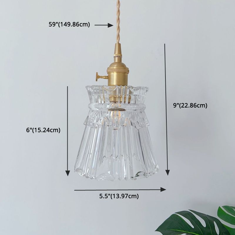 Tombra de campana acanalada Simplicidad Lámpara colgante de latón Estilo posmoderno Luz de colgante de 1 luz con diseño de interruptor giratorio