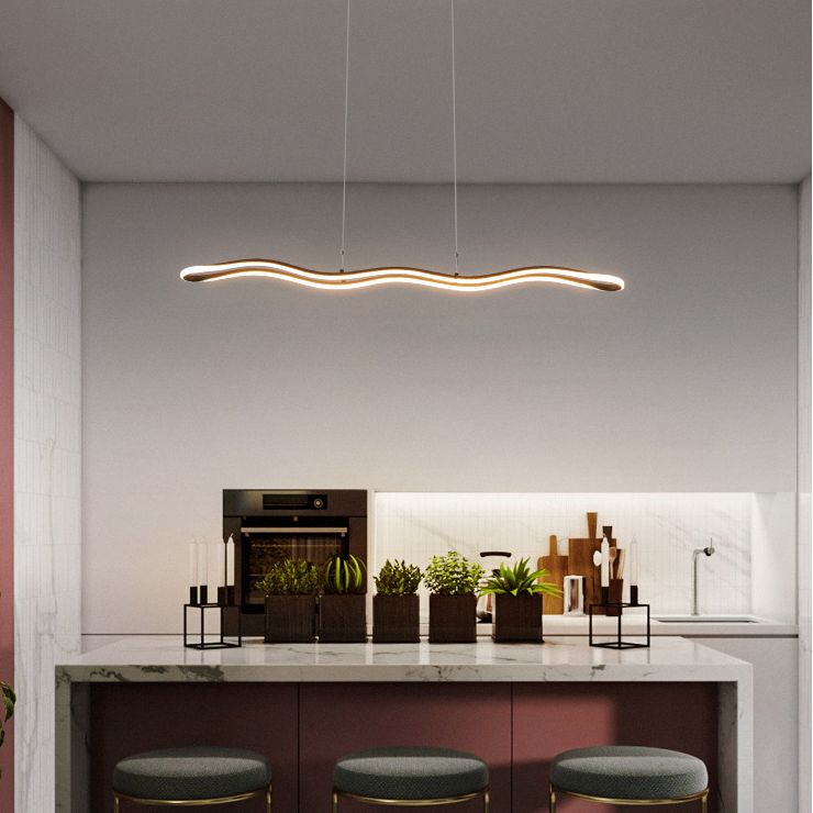 Curved Island Ceiling Light Minimalist Style LED Metal Pendant Lighting Fixture for Dinning Room