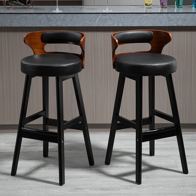 Industrial Style Low Back Bar-stool Wooden Bar Stool with Wooden Legs