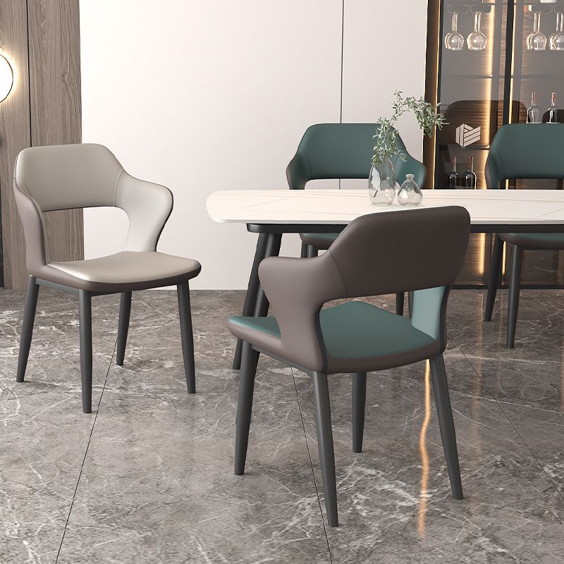 Modern Faux Leather Dining Side Chairs Open Back Dining Arm Chair for Dining Room