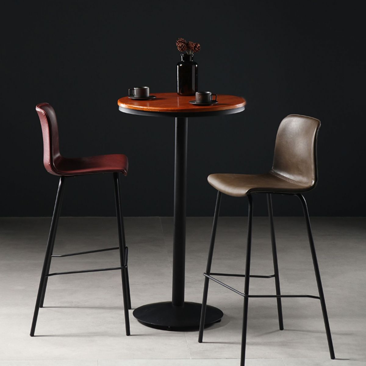 Glossy Leather Square Bar Stool Industrial Metal Stools with Back Legs