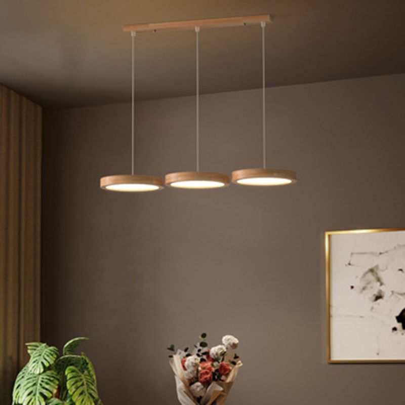 Round Light Suspension Pendant Modern Simple Wood Hanging Lights for Restaurant