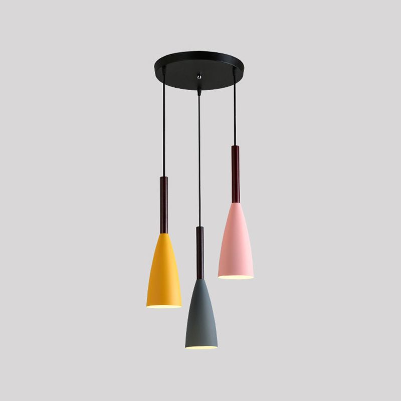 "Colored Round Multi Pendant Ceiling Light Fixture 
Modern Style Metal 3 Head Suspension Lamp"