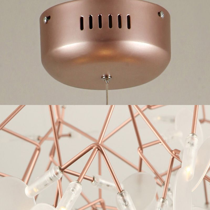 Rose Gold Sputnik Pendant Light in Modern Creative Style Wrought Iron Firefly LED Ceiling Light with Acrylic Shade