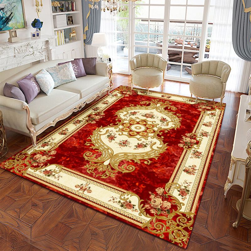 Navy Traditional Area Rug Medallion Pattern Polyester Area Carpet Stain Resistant Rug for Home Decor