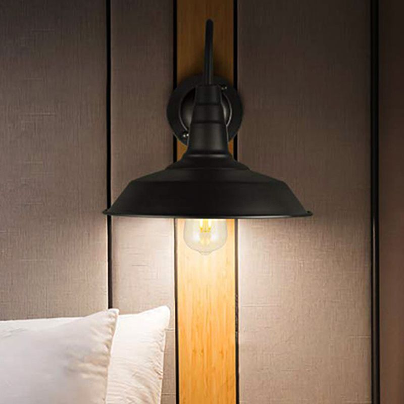 Farmhouse Barn Wall Lighting 1 Light Metal Sconce Lamp with Gooseneck Arm in Black for Bedroom, 2 Packs