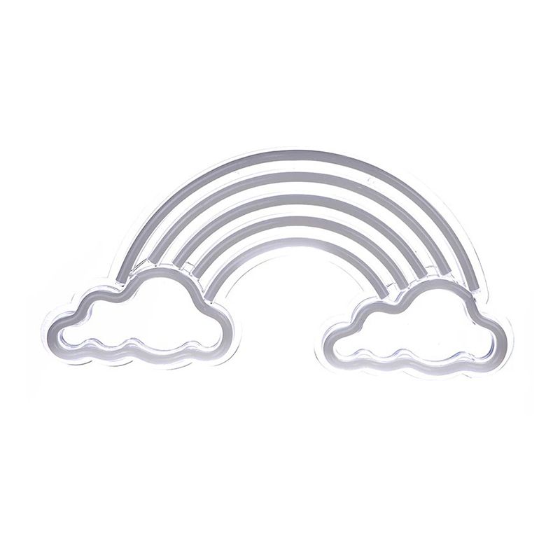 Ligera de dormitorio LED Noche de caricatura Lámpara de mesita de noche blanca con sombra de plástico arcoiris