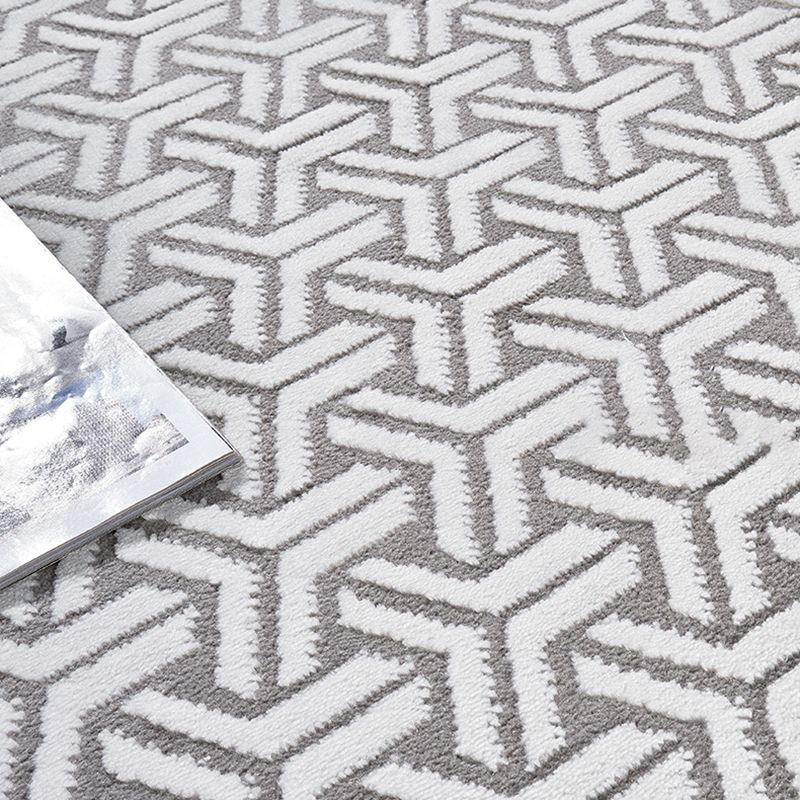 Grey Plaid Pattern Area Carpet Polyester Area Rug Easy Care Washable Rug for Living Room