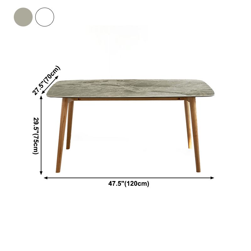 Mesa moderna de mediados de siglo de madera maciza, mesa rectangular de piedra sinterizada con 4 patas