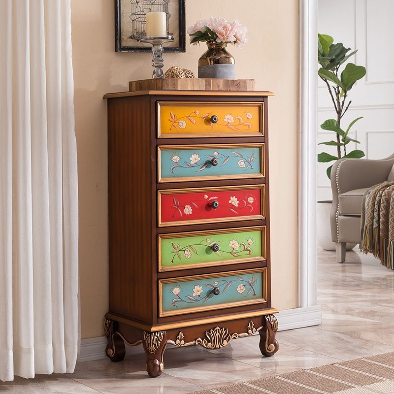 American Traditional Style Storage Chest Vertical Wood Dresser with Multi Drawers