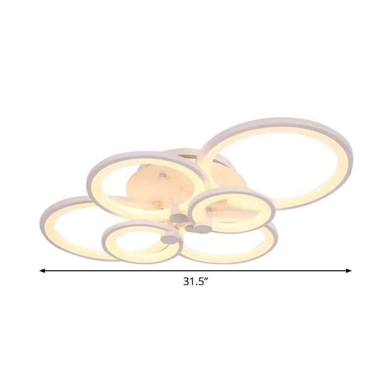 Multiple-Ring Metal Ceiling Lighting Modernist 4/6/8-Bulb Black/White LED Semi Flush Light for Living Room